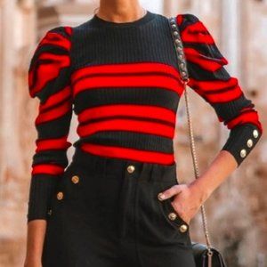 Zara Red&Black Striped Long Sleeves Sweater S